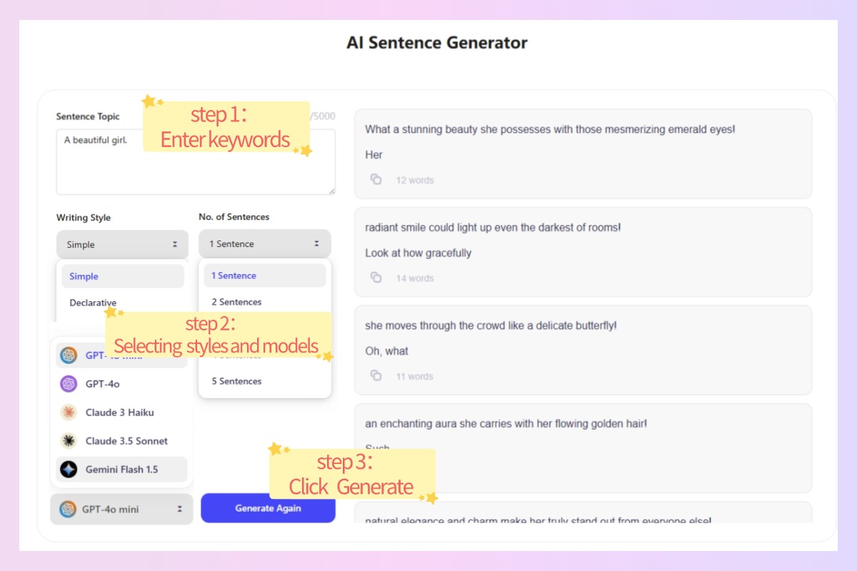 How to Use Our AI Sentence Generator?